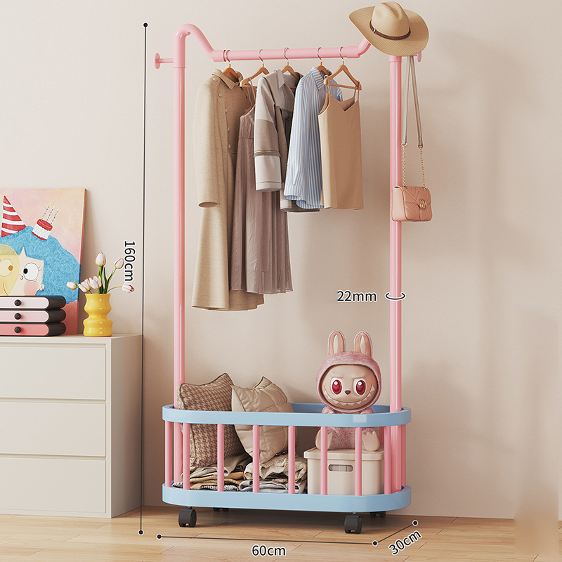 Giá treo quần áo Regoo RG3033 để sàn, có giỏ dưới, bánh xe, size 60/80/100cm