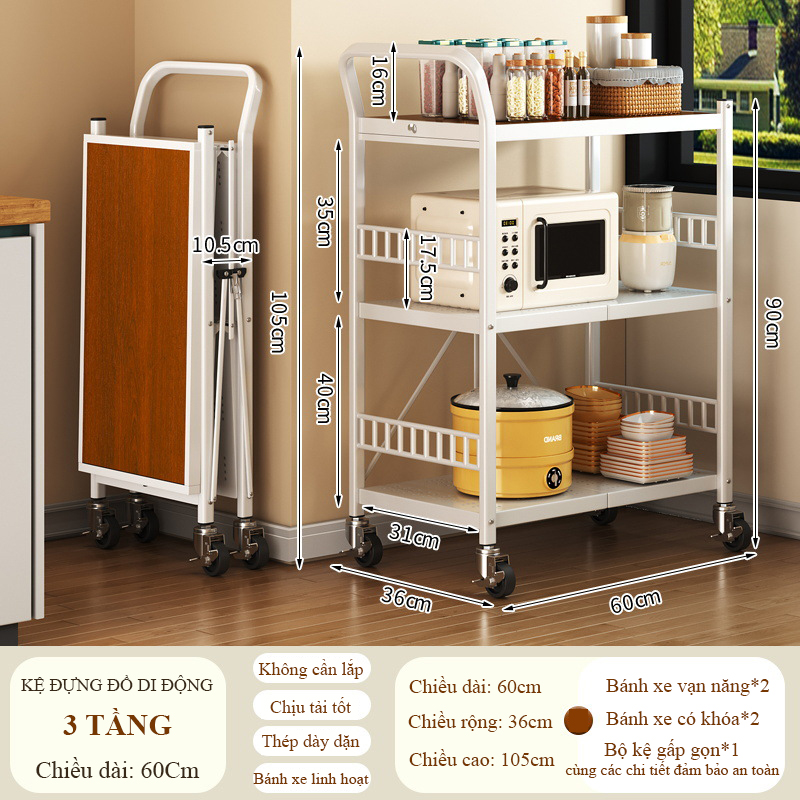 Kệ di động đa năng Regoo RG341, 3 tầng có bánh xe, thép cacbon sơn tĩnh điện