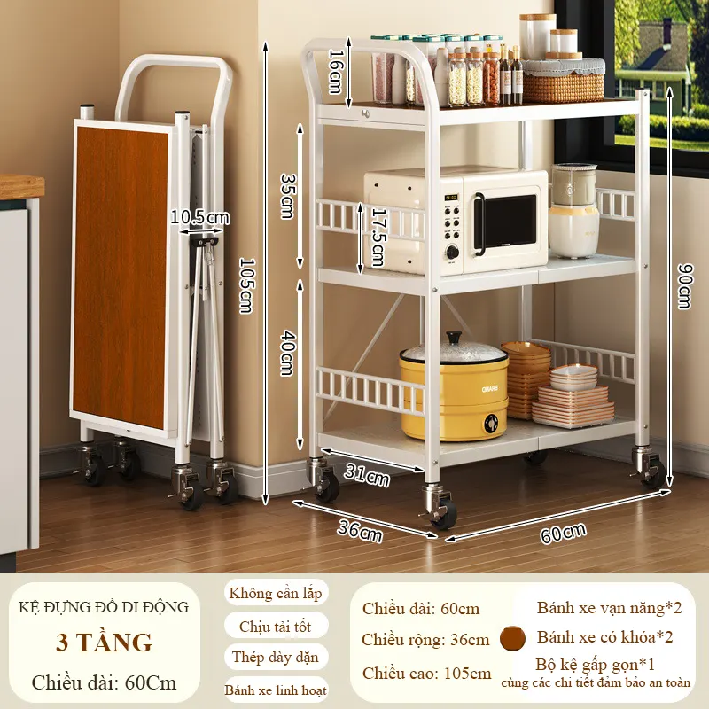 Kệ di động đa năng Regoo RG341, 3 tầng có bánh xe, thép cacbon sơn tĩnh điện