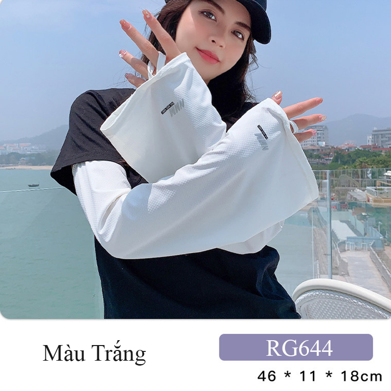 Ống tay chống nắng nữ Regoo, vải lụa băng co giãn, free size, dùng đi xe máy đạp xe lái xe mùa hè