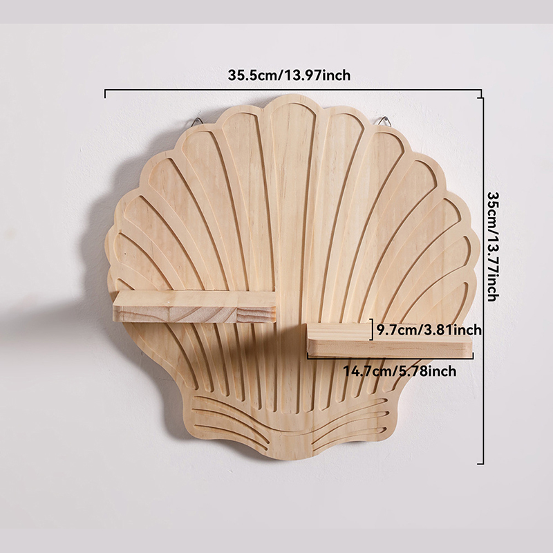 Kệ treo tường vỏ sò Regoo RG2041 gỗ decor boho bày nến thơm, cây mini và đồ trang trí nhẹ - Kệ treo tường hình vỏ sò phong cách Bohemian, dùng để decor không gian và bày đồ trang trí nhỏ