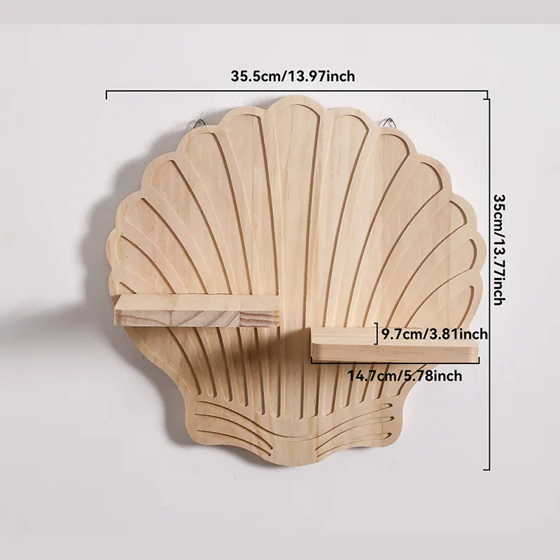Kệ treo tường vỏ sò Regoo RG2041 gỗ decor boho bày nến thơm, cây mini và đồ trang trí nhẹ - Kệ treo tường hình vỏ sò phong cách Bohemian, dùng để decor không gian và bày đồ trang trí nhỏ