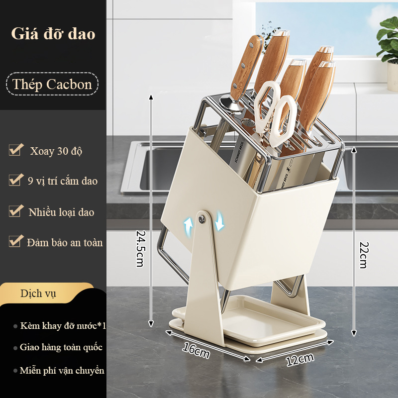 Giá đỡ dao bếp xoay 30 độ có khay thoát nước để bàn
