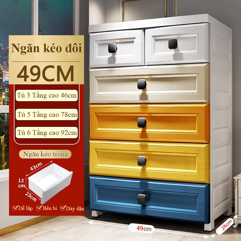 Tủ ngăn kéo nhựa Regoo RG3136, 3–6 tầng, có bánh xe, nhiều ngăn, đặt sàn gọn gàng