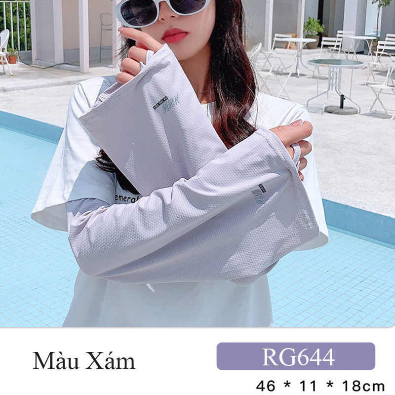 Ống tay chống nắng nữ Regoo, vải lụa băng co giãn, free size, dùng đi xe máy đạp xe lái xe mùa hè