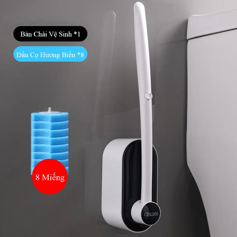 Bàn chải bồn cầu dùng một lần không góc chết RG1832, bộ cọ treo tường nhà vệ sinh có đầu thay thế thần thánh sẵn chất tẩy tự làm sạch nhà vệ sinh gia đình