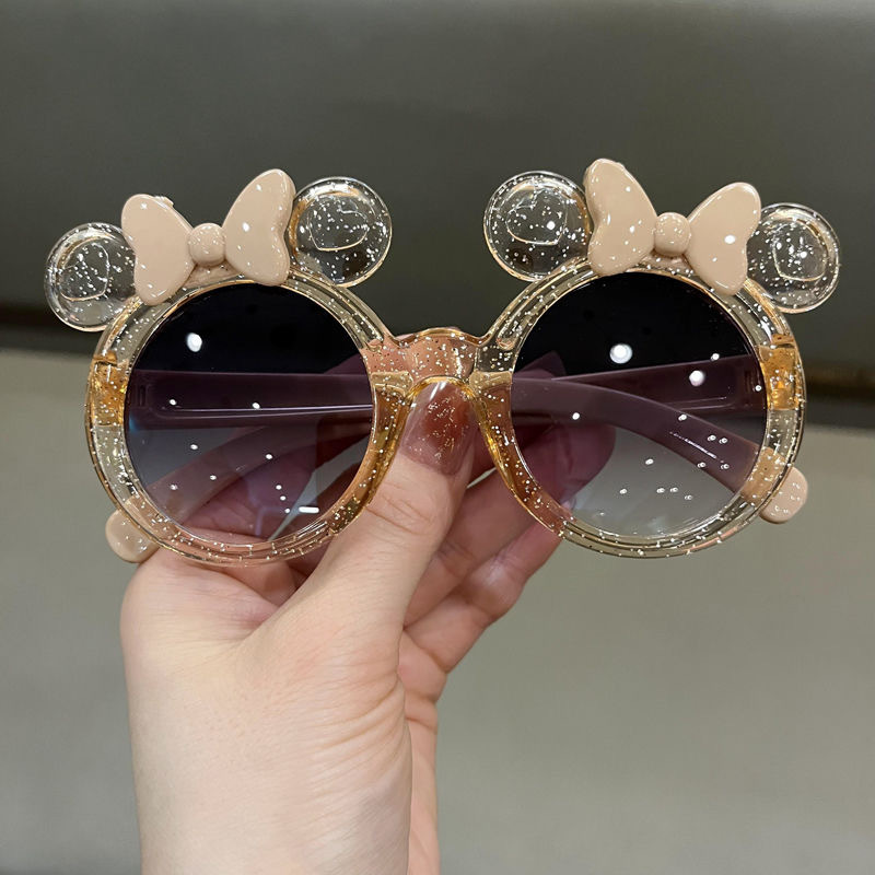 Kính râm trẻ em RG1743 UV400, dáng tròn nơ tai gấu, gọng nhẹ - Kính râm trẻ em nơ tai gấu chống nắng UV400, kính mát bé gái phong cách dễ thương, kính chụp ảnh đi chơi cho bé