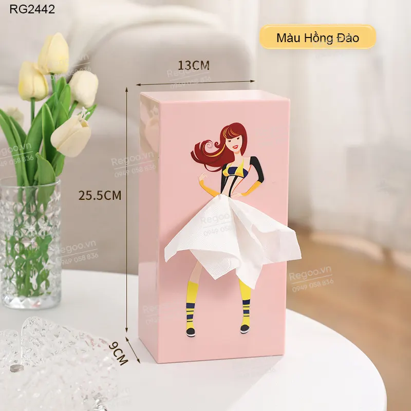 Hộp đựng khăn giấy Regoo RG2442, nhựa ABS, họa tiết cô gái, để bàn gọn đẹp, hộp rút giấy ăn đa năng cho phòng khách bàn trà quán cafe phong cách hiện đại