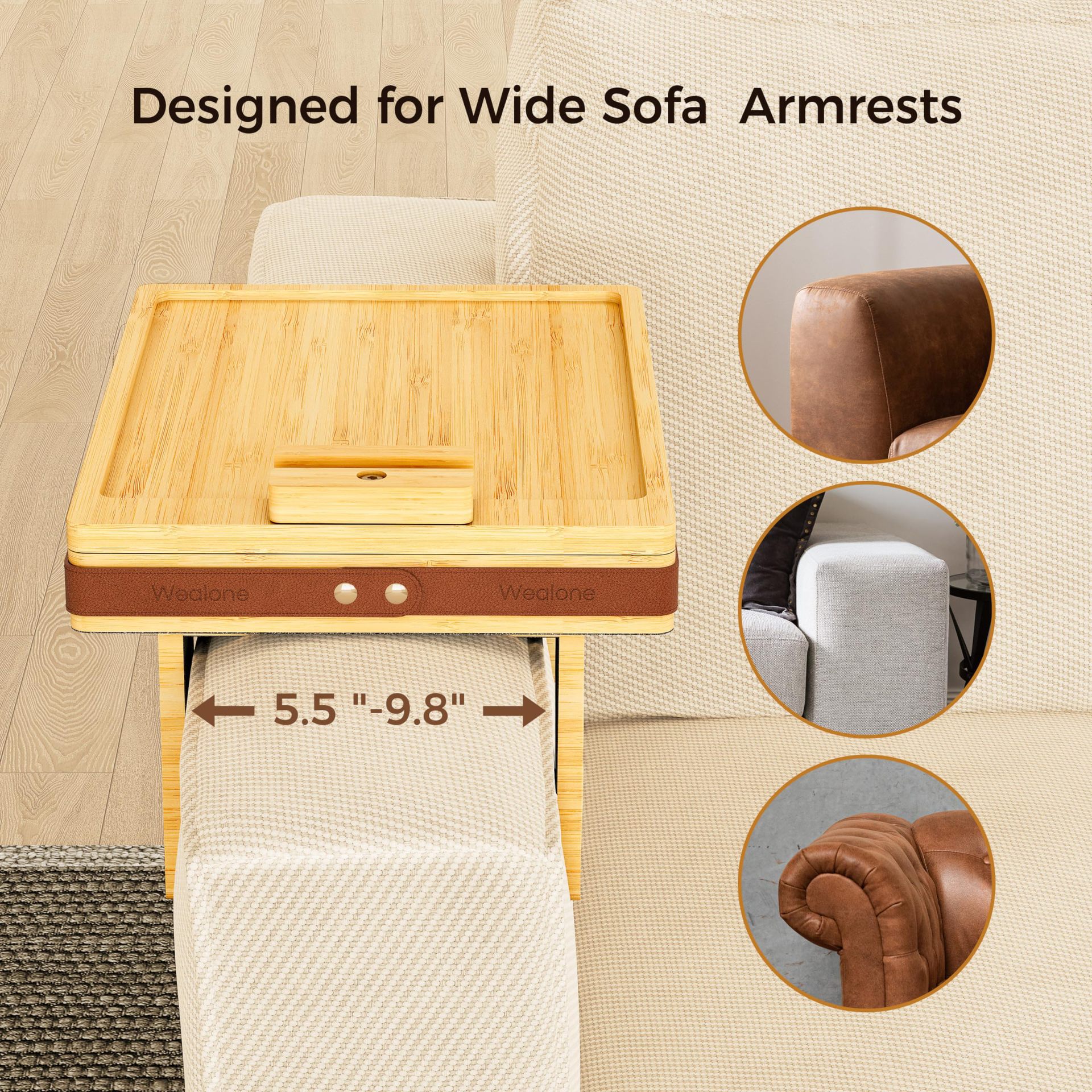 Khay gắn tay vịn sofa RG1742 hai tầng xoay mở, để ly nước, điện thoại, remote và snack