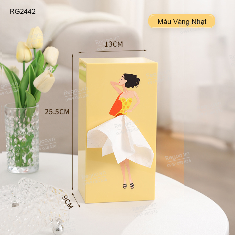 Hộp đựng khăn giấy Regoo RG2442, nhựa ABS, họa tiết cô gái, để bàn gọn đẹp, hộp rút giấy ăn đa năng cho phòng khách bàn trà quán cafe phong cách hiện đại