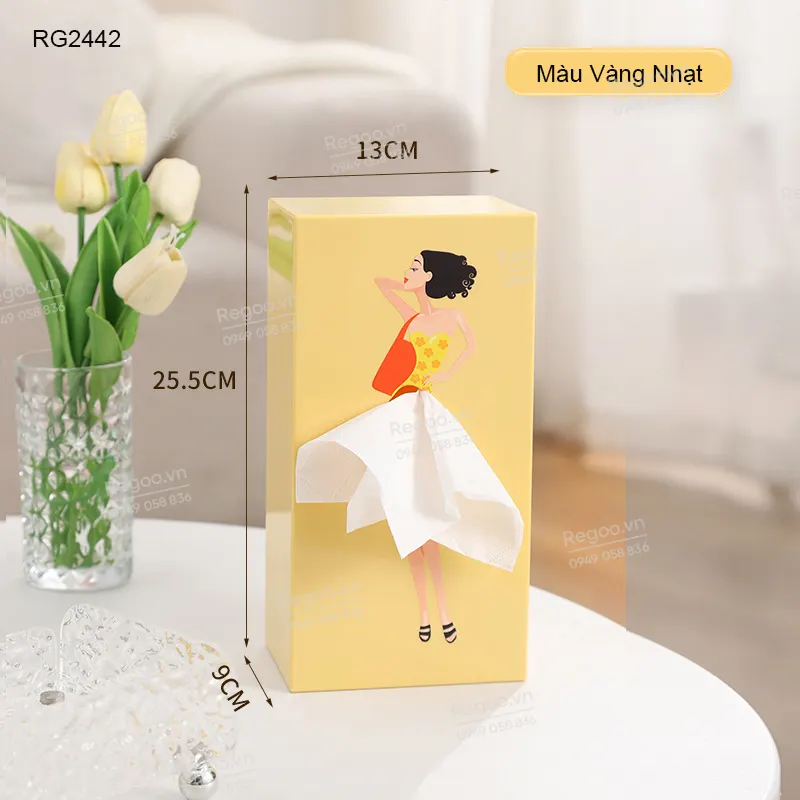 Hộp đựng khăn giấy Regoo RG2442, nhựa ABS, họa tiết cô gái, để bàn gọn đẹp, hộp rút giấy ăn đa năng cho phòng khách bàn trà quán cafe phong cách hiện đại