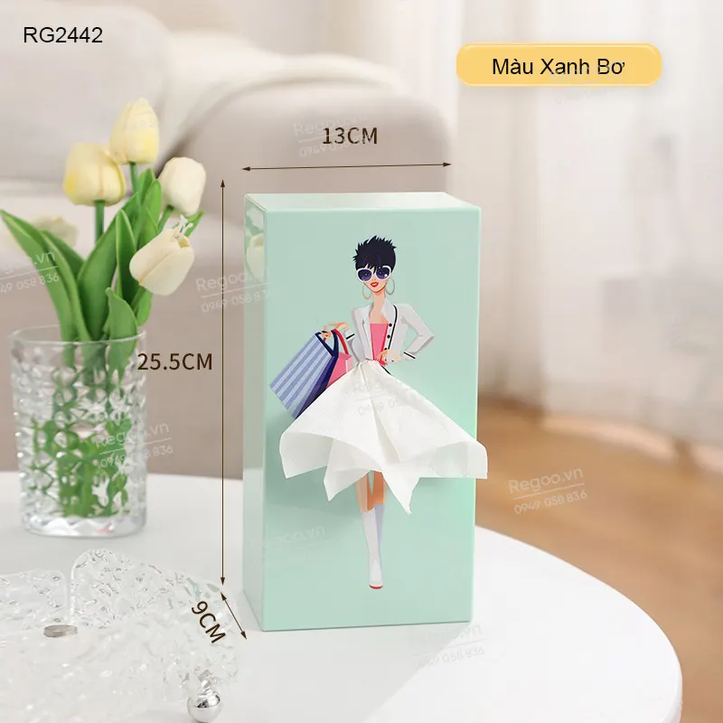 Hộp đựng khăn giấy Regoo RG2442, nhựa ABS, họa tiết cô gái, để bàn gọn đẹp, hộp rút giấy ăn đa năng cho phòng khách bàn trà quán cafe phong cách hiện đại