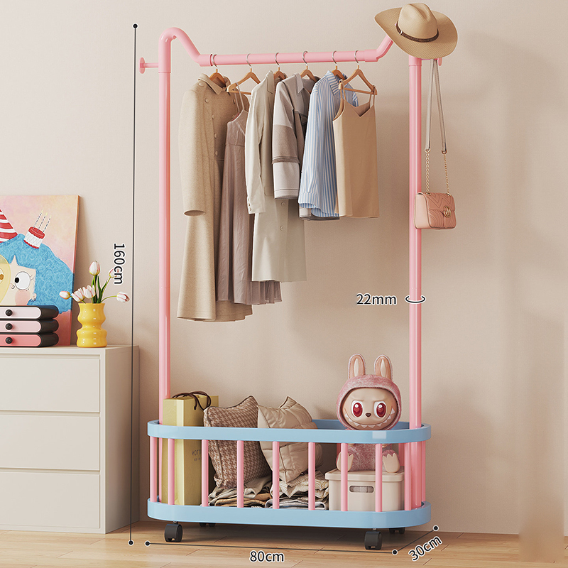 Giá treo quần áo Regoo RG3033 để sàn, có giỏ dưới, bánh xe, size 60/80/100cm