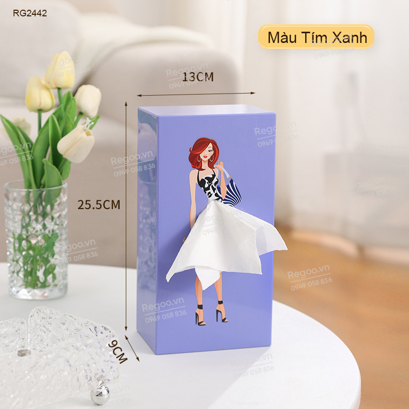 Hộp đựng khăn giấy Regoo RG2442, nhựa ABS, họa tiết cô gái, để bàn gọn đẹp, hộp rút giấy ăn đa năng cho phòng khách bàn trà quán cafe phong cách hiện đại