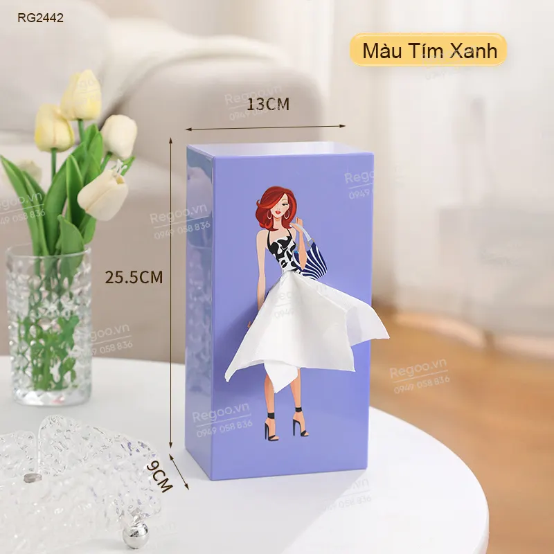 Hộp đựng khăn giấy Regoo RG2442, nhựa ABS, họa tiết cô gái, để bàn gọn đẹp, hộp rút giấy ăn đa năng cho phòng khách bàn trà quán cafe phong cách hiện đại
