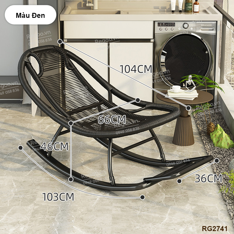 Ghế bập bênh Regoo RG2741, khung kim loại đan mây, bập bênh thư giãn 30°, ghế nằm lười ban công ngủ trưa, ghế rocking chair khung kim loại đan dây cho phòng khách sân vườn