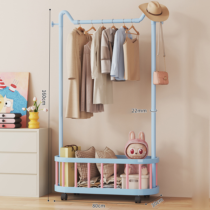 Giá treo quần áo Regoo RG3033 để sàn, có giỏ dưới, bánh xe, size 60/80/100cm