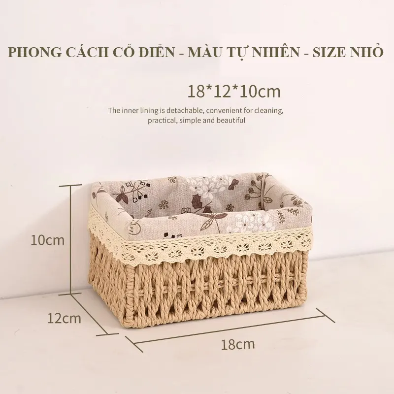 Hộp đựng đồ để bàn Regoo kiểu dệt giả mây, 3 size nhỏ/trung/lớn, giúp không gian gọn gàng RG841