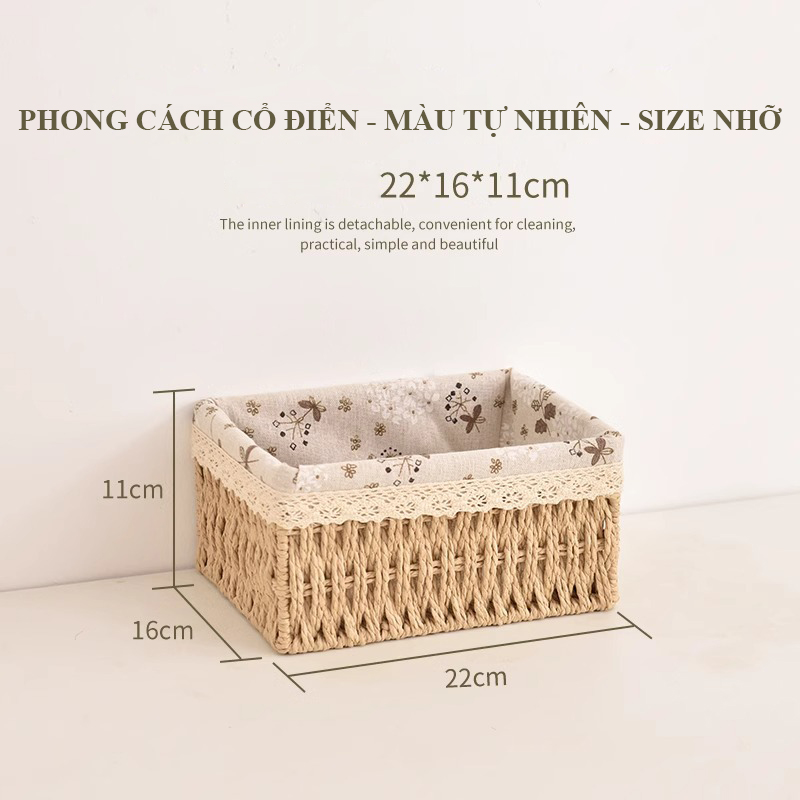 Hộp đựng đồ để bàn Regoo kiểu dệt giả mây, 3 size nhỏ/trung/lớn, giúp không gian gọn gàng