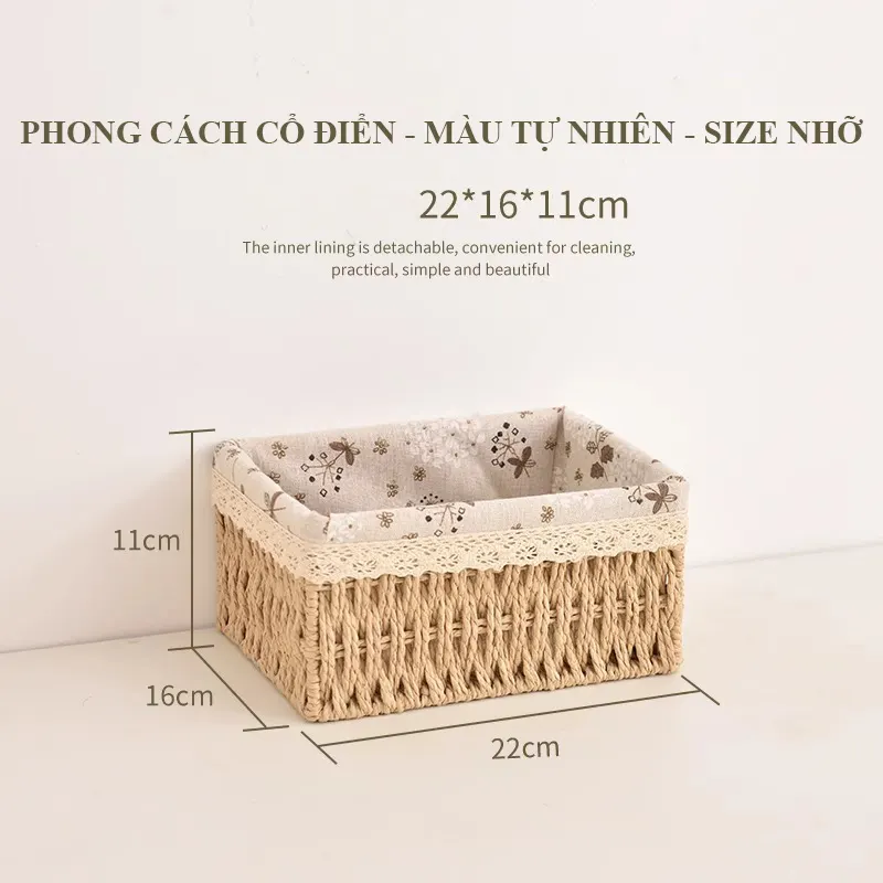 Hộp đựng đồ để bàn Regoo kiểu dệt giả mây, 3 size nhỏ/trung/lớn, giúp không gian gọn gàng RG841