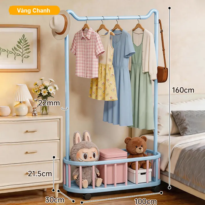 Giá treo quần áo Regoo RG3033 để sàn, có giỏ dưới, bánh xe, size 60/80/100cm
