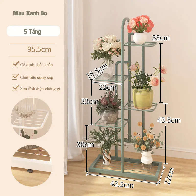 Kệ để chậu cây ban công, trang trí nhà Regoo RG1041 nhiều tầng đặt sàn, khung sắt sơn tĩnh điện phong cách tối giản hiện đại.