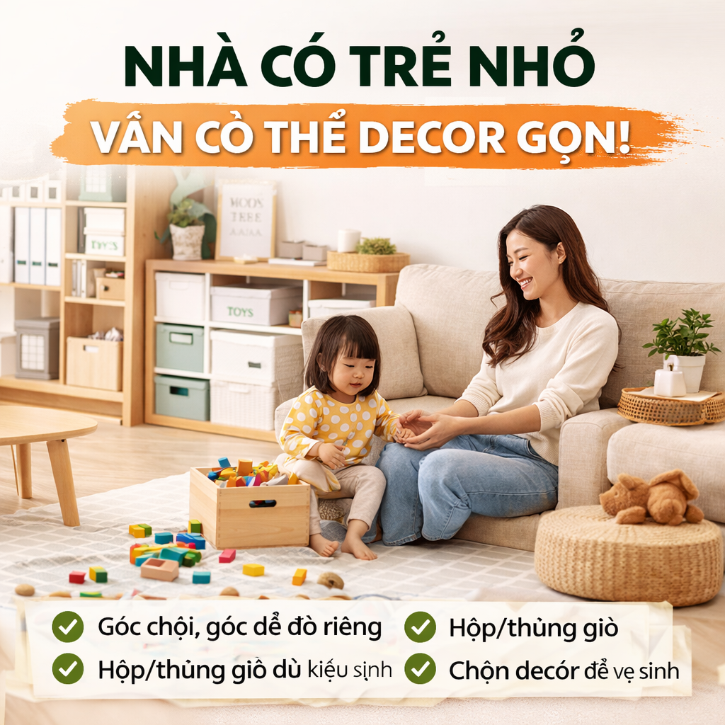 Nhà có trẻ nhỏ vẫn có thể decor gọn: đẹp vừa đủ, an toàn và dễ dọn hơn mỗi ngày