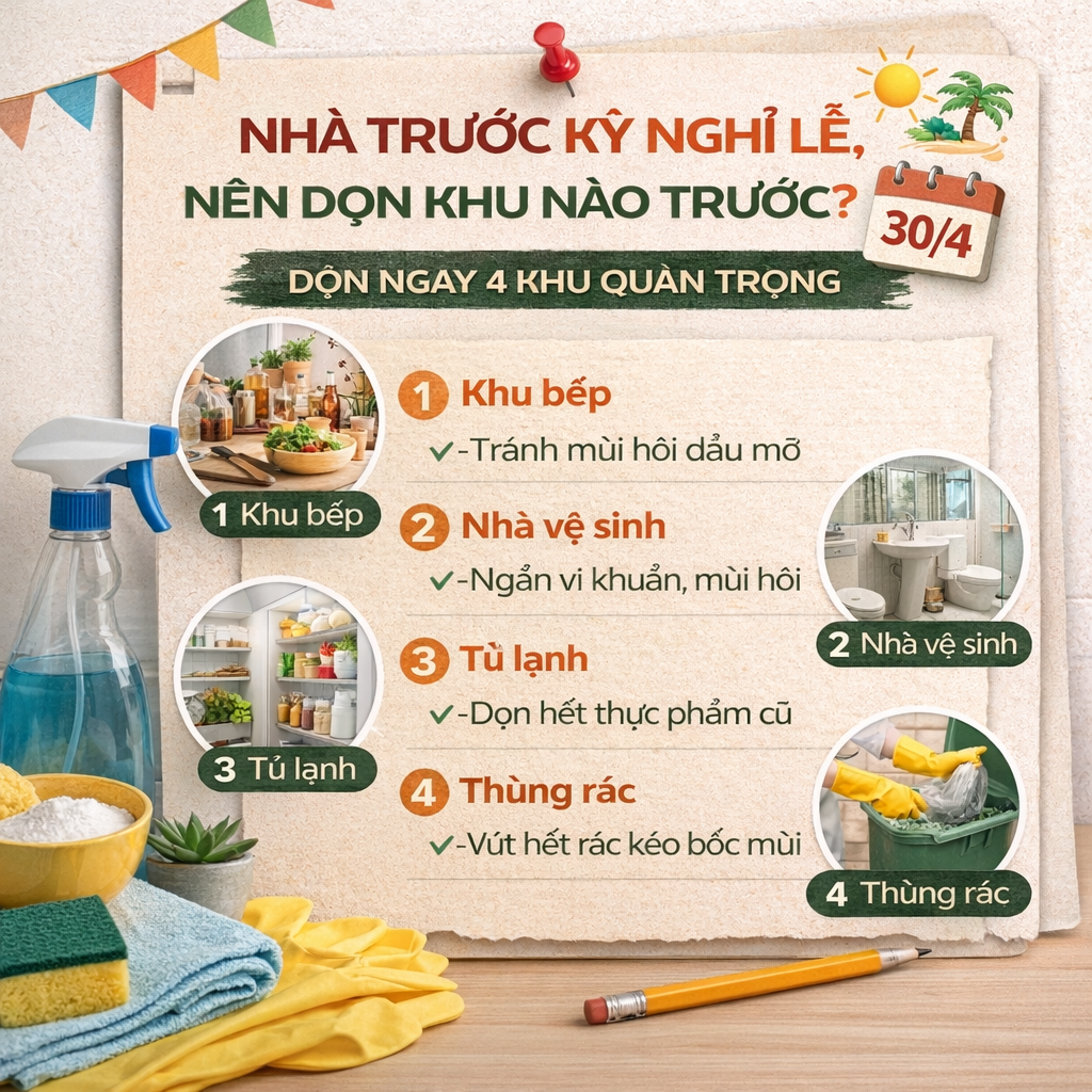 Nhà trước kỳ nghỉ lễ nên dọn khu nào trước? 6 điểm ưu tiên để đỡ cuống khi sắp rời nhà