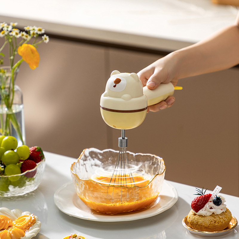 Máy đánh trứng, đánh bơ, máy đánh kem làm bánh cầm tay điện gia dụng nhỏ đa năng hình gấu dễ thương RG1332