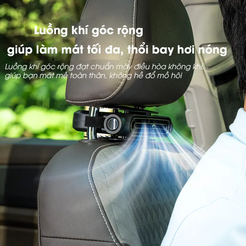 Quạt gắn ghế ô tô tích điện nâng cấp mới RG1433 2026, dùng cho ghế trước và ghế sau, có bản pin dự phòng 300mAh và bản cắm USB - Bảo hành 24 tháng