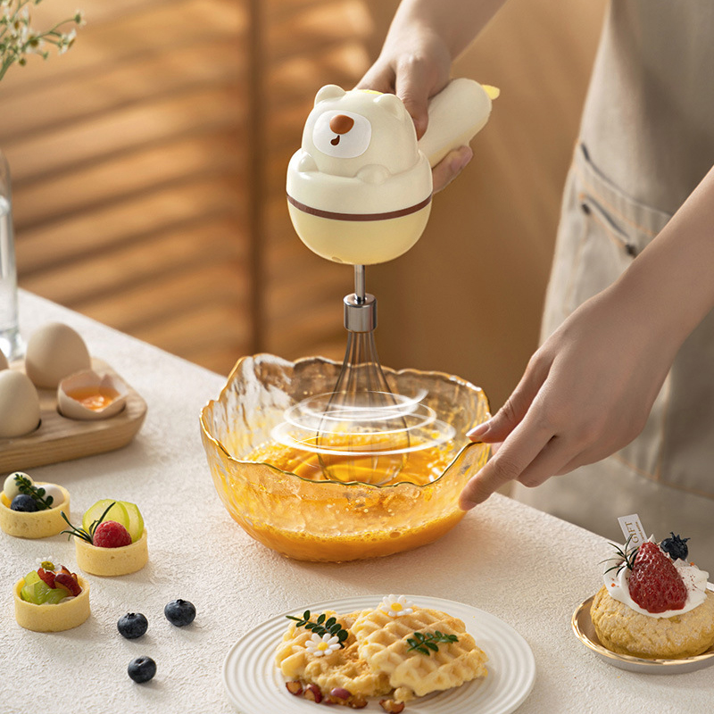 Máy đánh trứng, đánh bơ, máy đánh kem làm bánh cầm tay điện gia dụng nhỏ đa năng hình gấu dễ thương RG1332