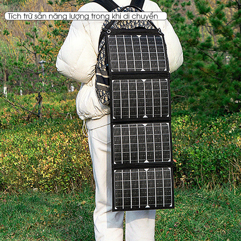 Tấm pin sạc năng lượng mặt trời gấp gọn thông minh, dùng ngoài trời để sạc thiết bị di động.