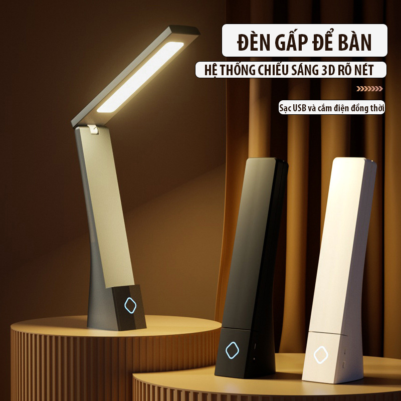 Đèn bàn LED gấp gọn Regoo RG1633, cảm ứng, 3 màu sáng, chỉnh sáng vô cấp