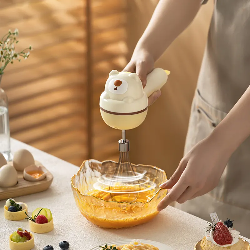 Máy đánh trứng, đánh bơ, máy đánh kem làm bánh cầm tay điện gia dụng nhỏ đa năng hình gấu dễ thương RG1332