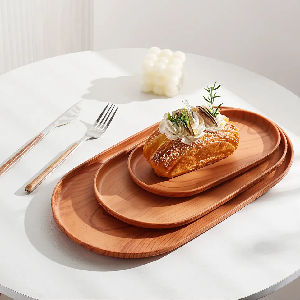 Bộ khay vân gỗ Regoo 3 chiếc, nhựa PP, 3 kích thước dùng đựng trà, cốc nước và bánh