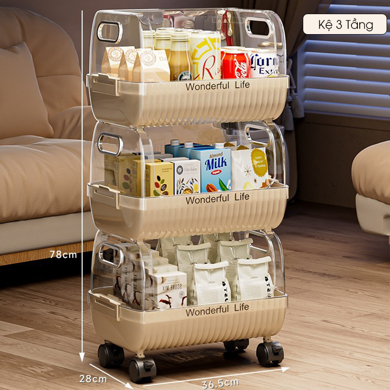 Kệ để đồ đa năng nhiều tầng phòng khách RG1331, giá để đồ ăn nhẹ - Giá để đồ di động có bánh xe thông minh