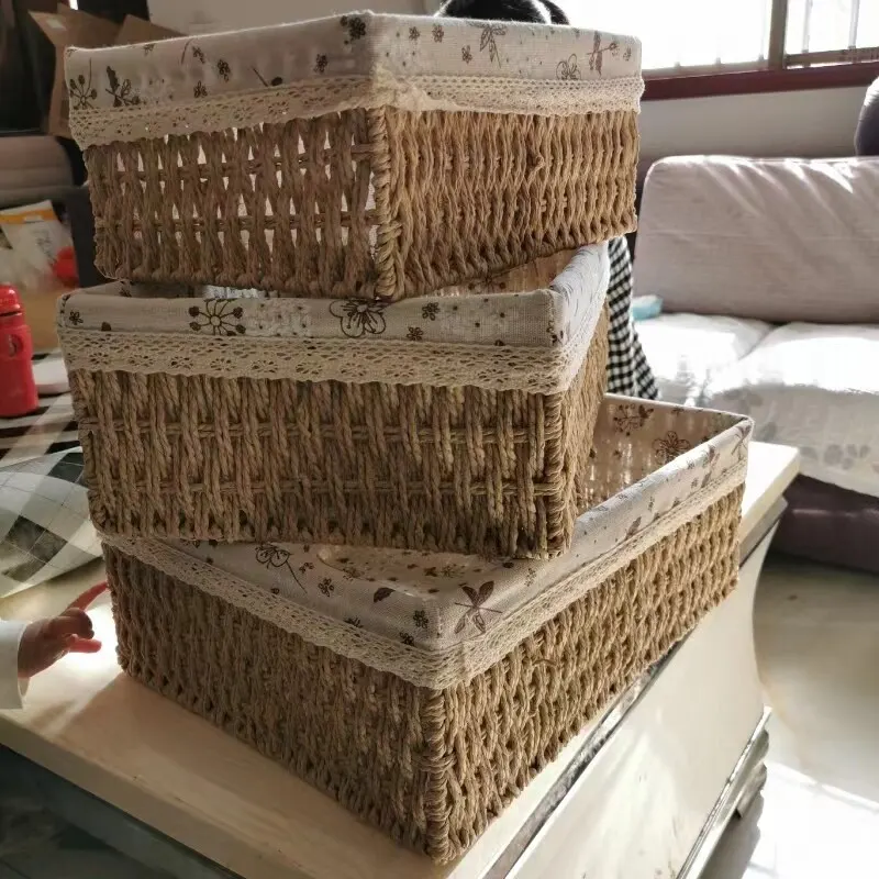 Hộp đựng đồ để bàn Regoo kiểu dệt giả mây, 3 size nhỏ/trung/lớn, giúp không gian gọn gàng RG841