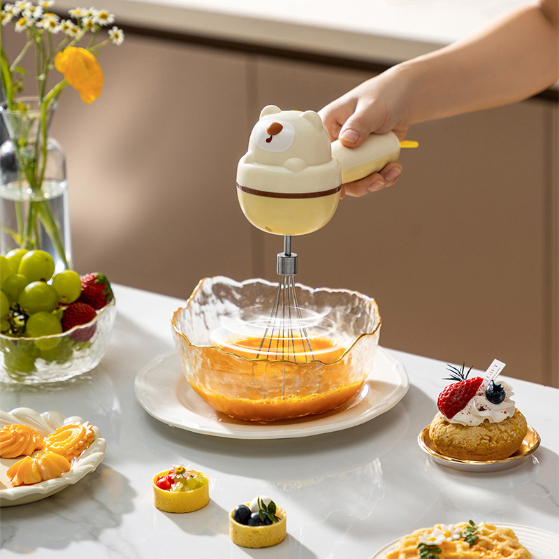 Máy đánh trứng, đánh bơ, máy đánh kem làm bánh cầm tay điện gia dụng nhỏ đa năng hình gấu dễ thương RG1332