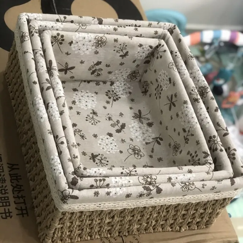 Hộp đựng đồ để bàn Regoo kiểu dệt giả mây, 3 size nhỏ/trung/lớn, giúp không gian gọn gàng RG841