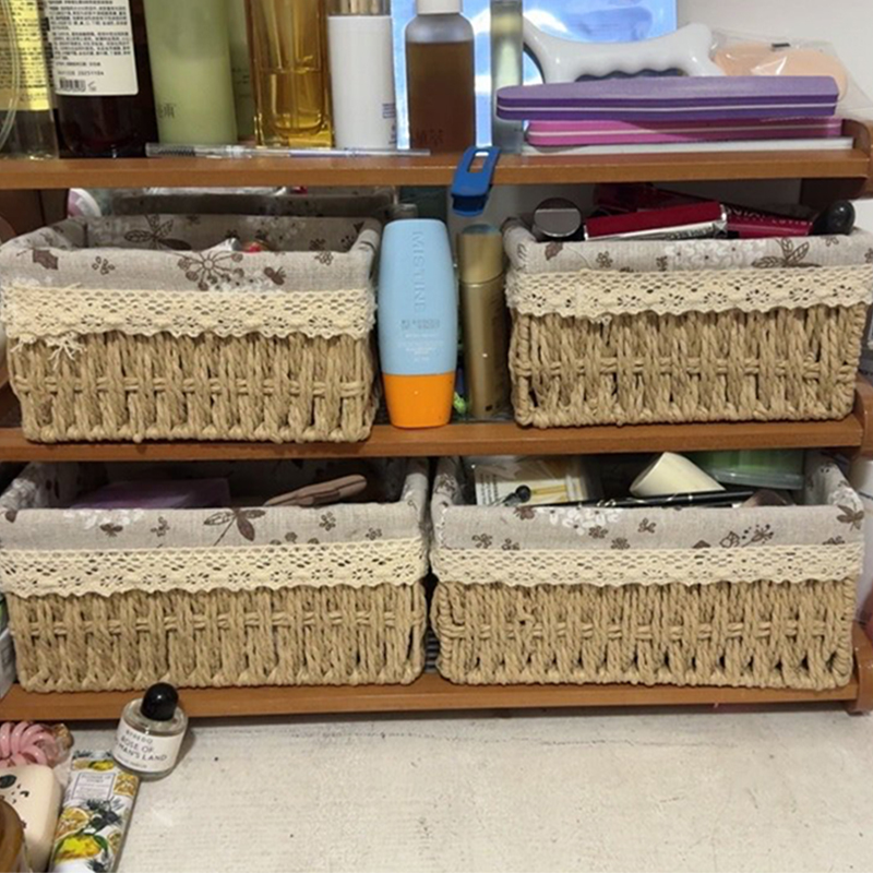 Hộp đựng đồ để bàn Regoo kiểu dệt giả mây, 3 size nhỏ/trung/lớn, giúp không gian gọn gàng