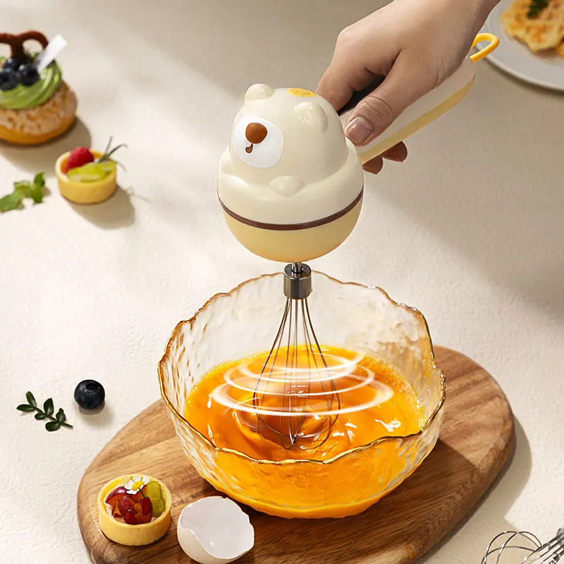 Máy đánh trứng, đánh bơ, máy đánh kem làm bánh cầm tay điện gia dụng nhỏ đa năng hình gấu dễ thương RG1332