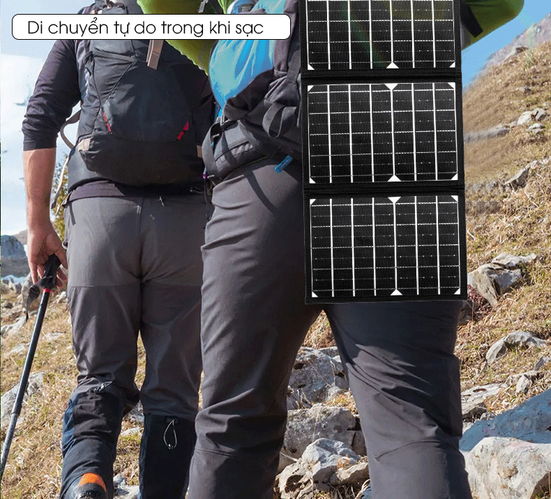 Tấm pin sạc năng lượng mặt trời gấp gọn thông minh, dùng ngoài trời để sạc thiết bị di động.