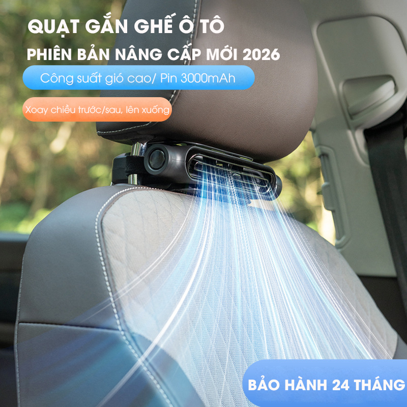 Quạt gắn ghế ô tô tích điện nâng cấp mới 2026, dùng cho ghế trước và ghế sau, có bản pin dự phòng 300mAh và bản cắm USB - Bảo hành 24 tháng