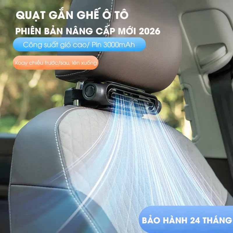 Quạt gắn ghế ô tô tích điện nâng cấp mới RG1433 2026, dùng cho ghế trước và ghế sau, có bản pin dự phòng 300mAh và bản cắm USB - Bảo hành 24 tháng