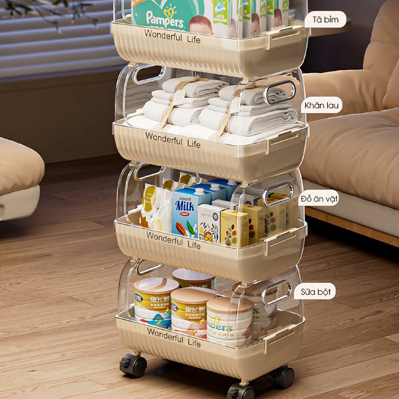 Kệ để đồ đa năng nhiều tầng phòng khách RG1331, giá để đồ ăn nhẹ - Giá để đồ di động có bánh xe thông minh