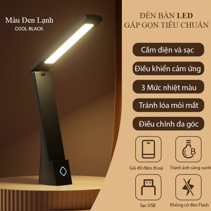 Đèn bàn LED gấp gọn Regoo RG1633, cảm ứng, 3 màu sáng, chỉnh sáng vô cấp