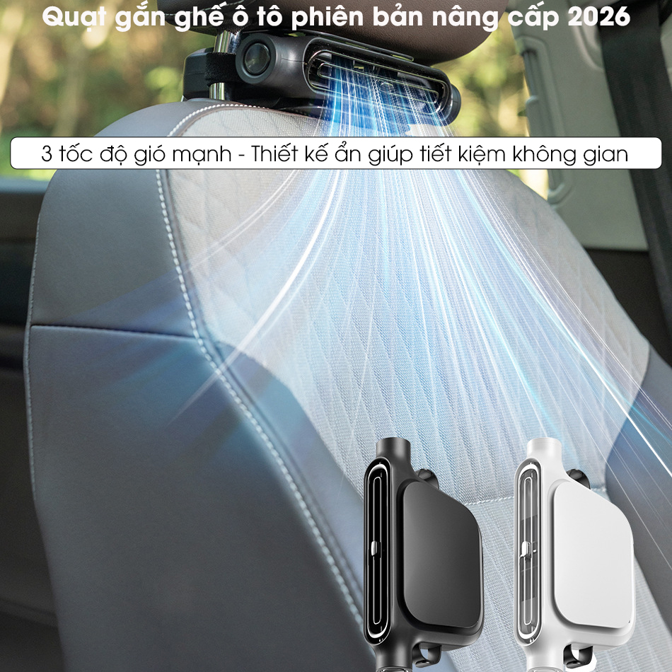 Quạt gắn ghế ô tô tích điện nâng cấp mới 2026, dùng cho ghế trước và ghế sau, có bản pin dự phòng 300mAh và bản cắm USB - Bảo hành 24 tháng