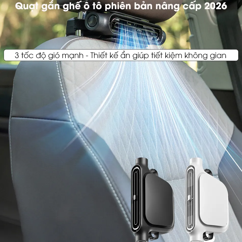 Quạt gắn ghế ô tô tích điện nâng cấp mới RG1433 2026, dùng cho ghế trước và ghế sau, có bản pin dự phòng 300mAh và bản cắm USB - Bảo hành 24 tháng