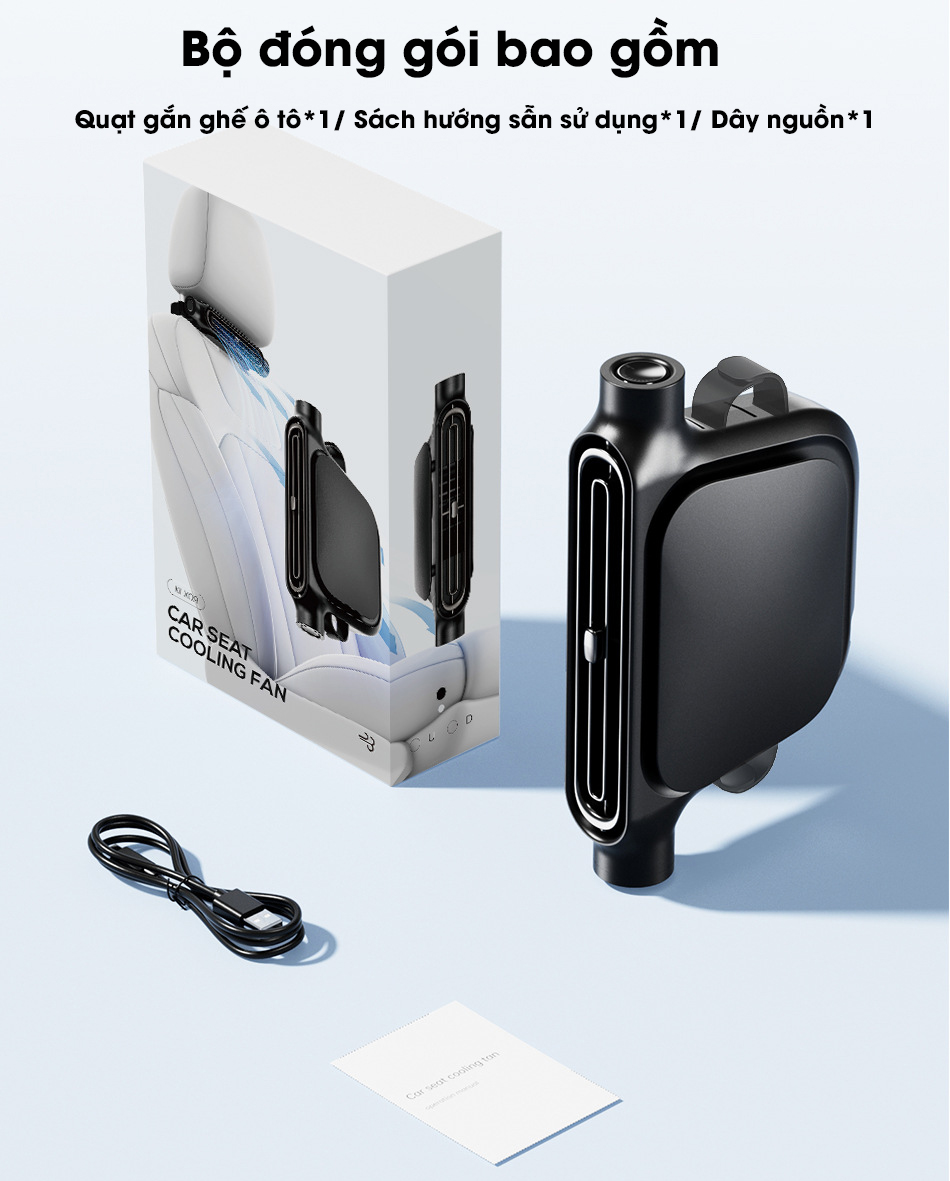 Quạt gắn ghế ô tô tích điện nâng cấp mới 2026, dùng cho ghế trước và ghế sau, có bản pin dự phòng 300mAh và bản cắm USB - Bảo hành 24 tháng