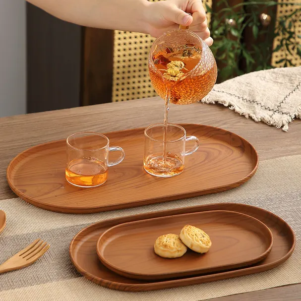 Bộ khay vân gỗ Regoo 3 chiếc, nhựa PP, 3 kích thước dùng đựng trà, cốc nước và bánh